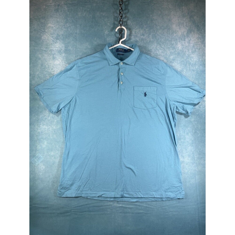 Y2K VTG Polo Ralph Lauren Shirt Mens L Blue Classic Fit Rugby Pony Pocket EUC